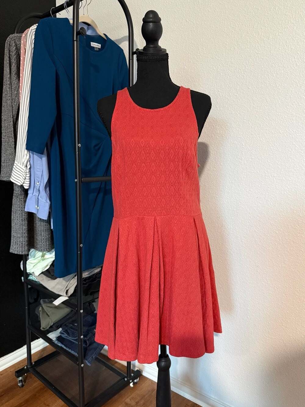 Jessica Simpson Orange Textured Fit and Flare Dress Size L